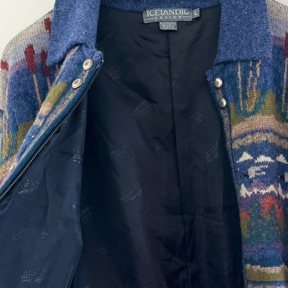 Icelandic Design 100% Lined Wool Fair Isle Duck Full Zip Sweater Sz Lr - Picture 7 of 10